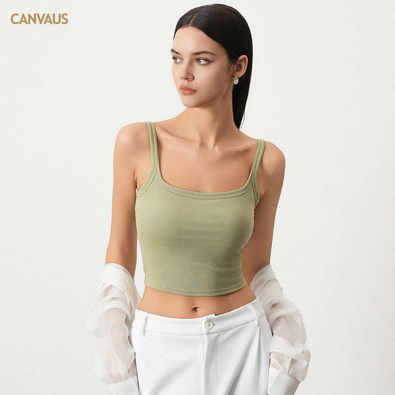 Outlets品牌折扣 卡恩希2025夏装新款带胸垫短款美背露脐吊带背心