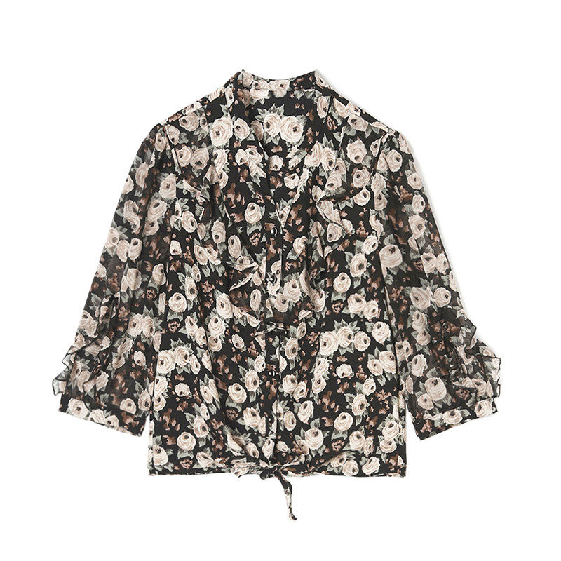 2026年Outlets专柜 汉货精品HH春装单排扣上衣复古法式印花衬衫女,女装/女士精品,衬衫,淘宝优惠券,粉丝福利购,淘宝优惠卷