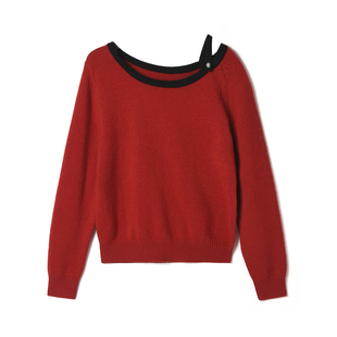 新款 含羊毛羊驼毛上衣单边露肩设计毛衣女 GMS冬装 Outlets撤柜正品