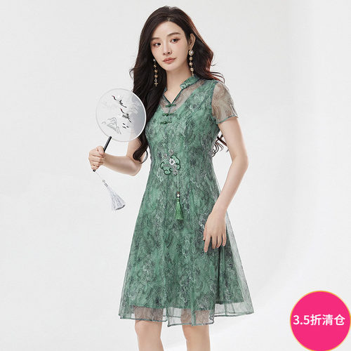 复古国风修身连衣裙女