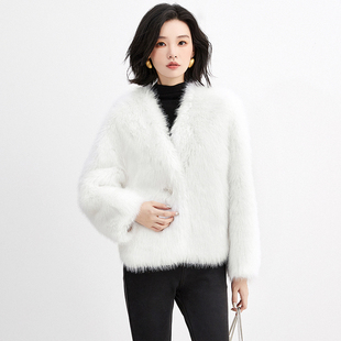 Outlets专柜撤柜正品 DR冬装新款一粒扣纯色黄金绒大衣毛呢外套女