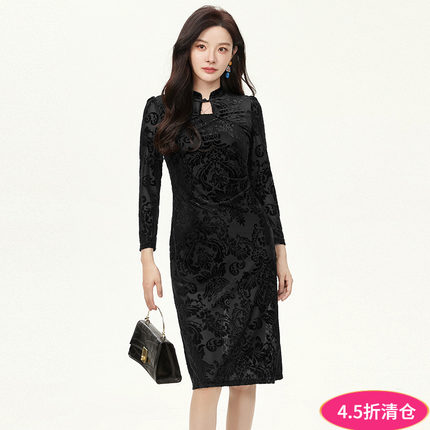 Outlets专柜撤柜正品 ZK秋装2025新款一粒扣中长裙微弹修身连衣裙
