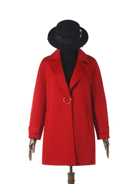 奥莱专柜正品 MU冬装2025新款 一粒扣含羊毛双面尼毛呢外套大衣女