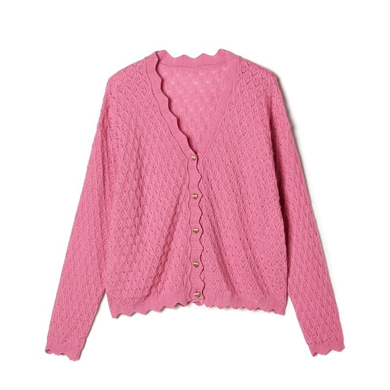 开衫上衣花边V领长袖毛衣