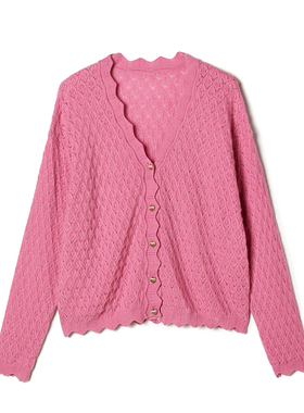 奥莱专柜正品 GMS冬装2025新款 温柔风开衫上衣花边V领长袖毛衣女