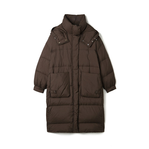 保暖加长款鸭绒连帽羽绒服
