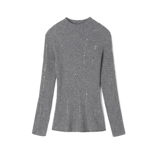 针织衫 奥特莱斯品牌折扣 亮片设计套头上衣高弹修身 新款 女 WI冬装