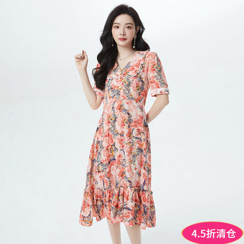 复古优雅中长连衣裙女