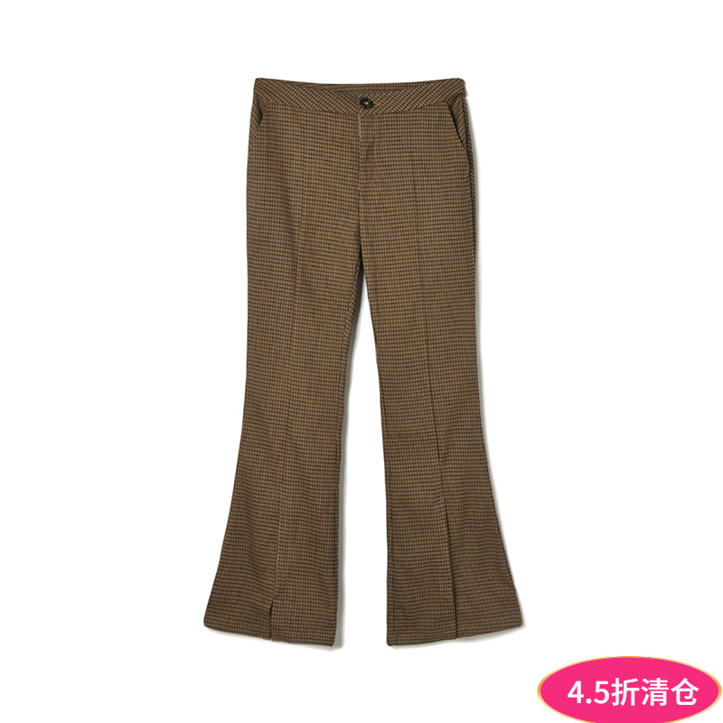 一粒扣长裤微喇休闲裤