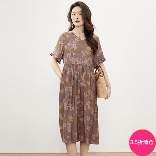 端庄高腰妈妈装连衣裙