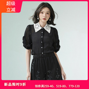 衬衫 Outlets撤柜正品 镂空提花减龄Polo领上衣五分袖 UW夏装 女 新款