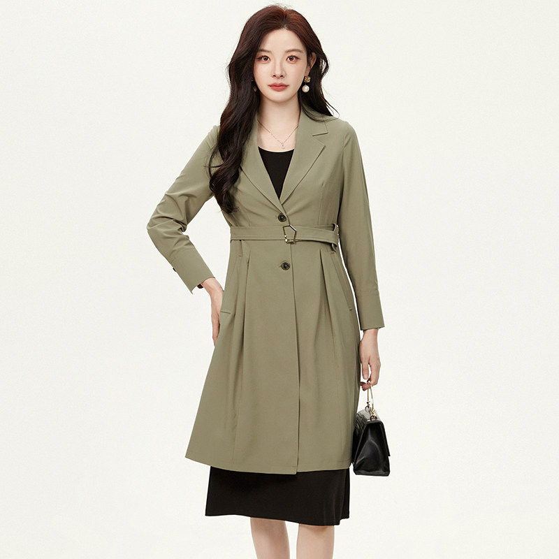 2025年秋Outlets正品 高端XY系列优雅气质单排扣加长款风衣外套女