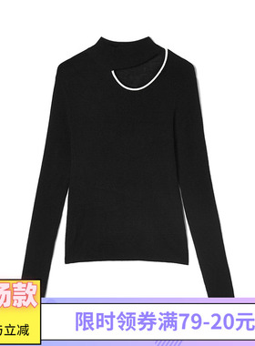 奥莱专柜品牌撤柜正品 GMS冬装新款破洞设计感上衣高弹打底毛衣女
