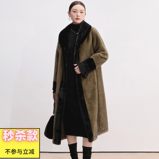 黄金绒大衣加长款 新款 撞色毛呢外套女 DR冬装 Outlets专柜撤柜正品
