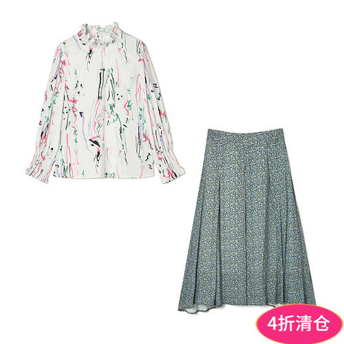 印花衬衫+碎花裙两件套装