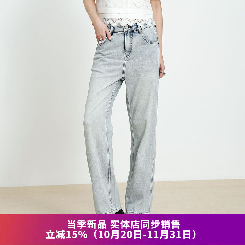 复古水洗直筒牛仔裤女