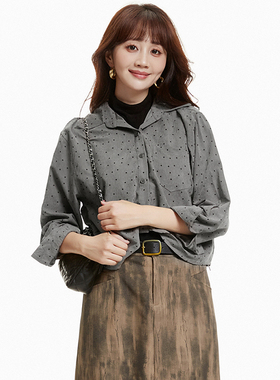 2025年秋装奥特莱斯专柜 AM系列宽松波点长袖衬衫+背心两件套装女