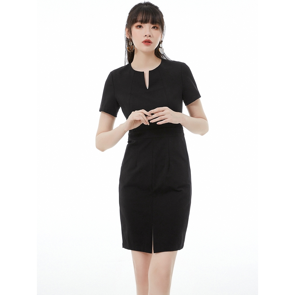 简单纯色工作服微弹力连衣裙