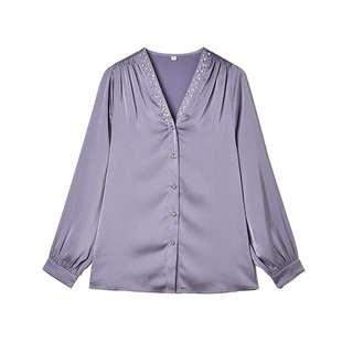 2025年秋装Outlets专柜 QC系列 轻奢高级感上衣珍珠点缀V领衬衫女