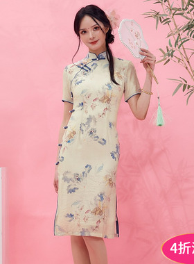 2025年夏装Outlets专柜 高端QP系列紧身显身材中裙新中式棉麻旗袍