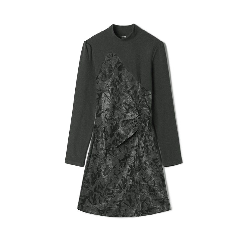 拼接中裙微弹修身连衣裙