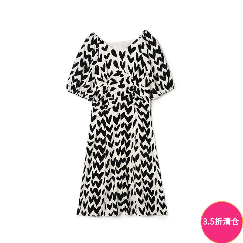 2025年夏装Outlets专柜 高端ZY系列时尚通勤中裙印花五分袖连衣裙