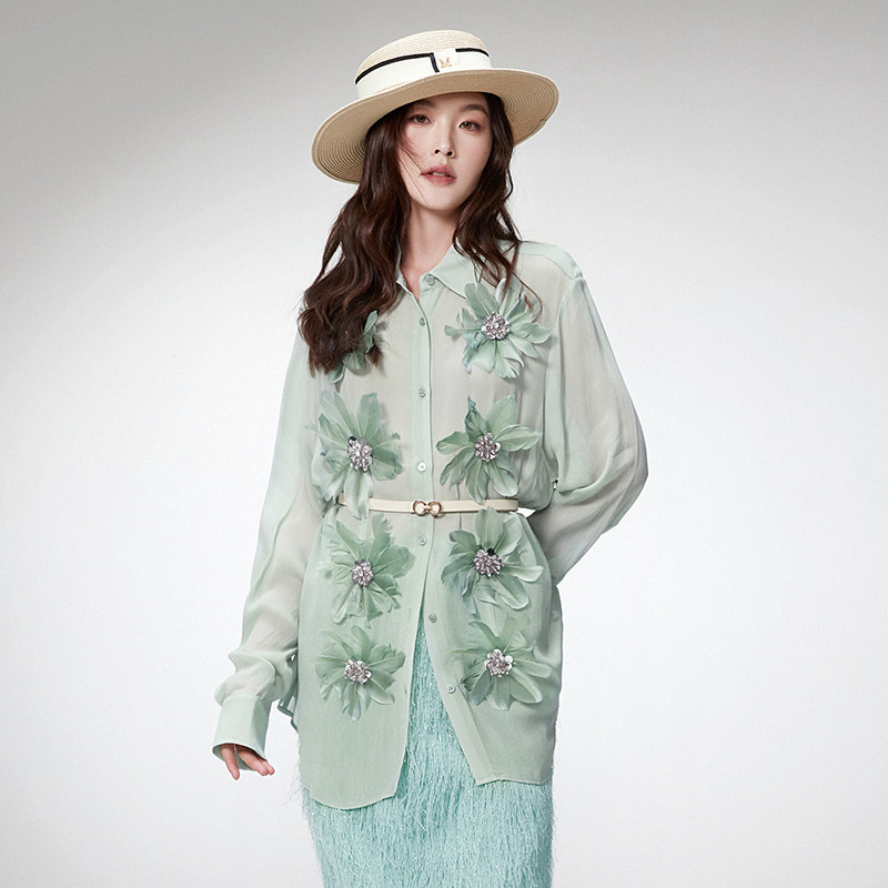 立体花朵设计上衣衬衫