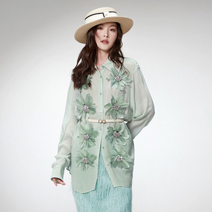 立体花朵设计上衣衬衫 新款 女 深圳南油NY秋装 Outlets专柜撤柜正品