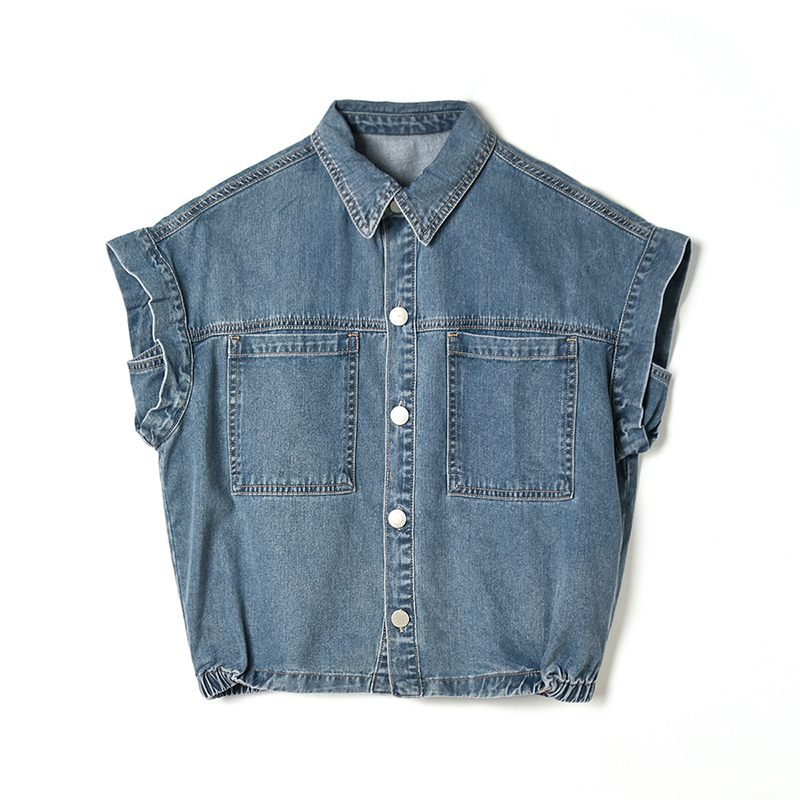 牛仔上衣单排扣无袖衬衫