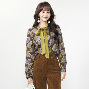 衬衫 HG系列含苎麻拼色花卉上衣套头长袖 女 Outlets专柜 2026年春装