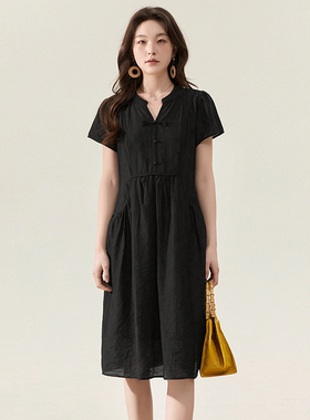 Outlets品牌折扣 HH夏装新款专柜正品 含天丝中长裙素雅连衣裙