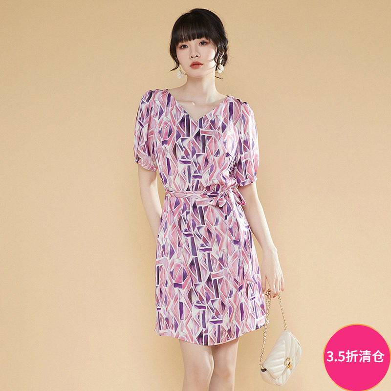 含醋纤五分袖连衣裙女