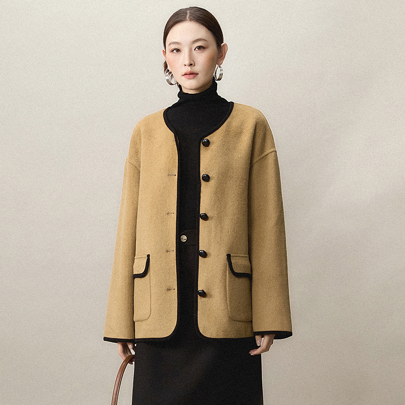单排扣双面尼毛呢外套大衣