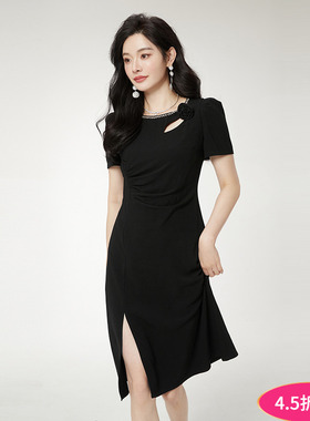 Outlets专柜撤柜正品 ZW夏装2025新款钉珠圆领中长裙高智感连衣裙