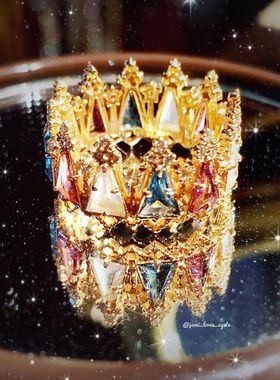 日系轻奢925纯银戒指 巴黎圣诞树精美宫廷凡尔赛水晶灯戒指