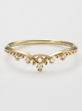 日系轻珠宝首饰 玲兰镂空皇冠V形小钻925银戒指 简约百搭叠戴指环