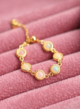 日系aget风925纯银戒指 天然欧泊镁铝石榴石链条抽拉戒指指环