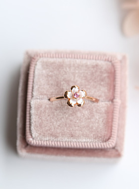 日式轻奢珠宝S925纯银戒指 sam天然粉贝壳樱花套装女戒指