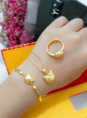 韩版欧币风沙金短款锁骨链猫吊坠