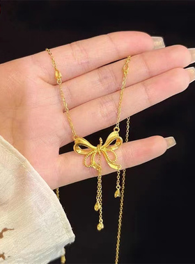 逃公主蝴蝶结项链沙金吊坠