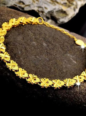 沙金四叶草爱心手链女