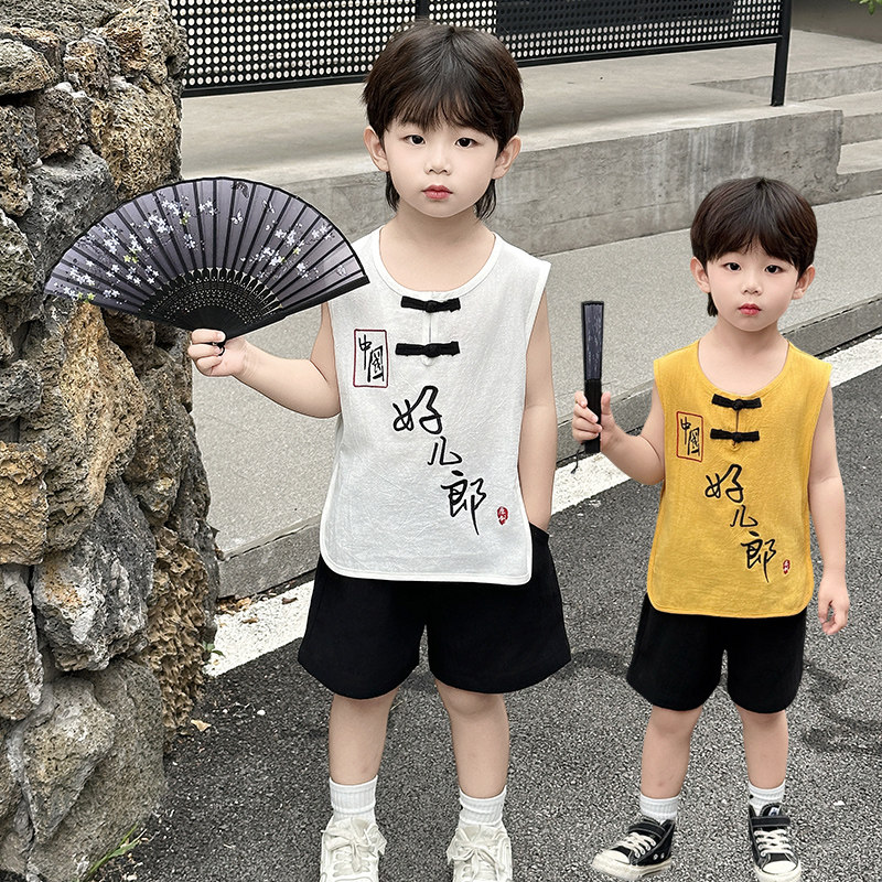男童夏季新款套装中国风麻棉改良唐装两件套休闲帅气中小童新中式