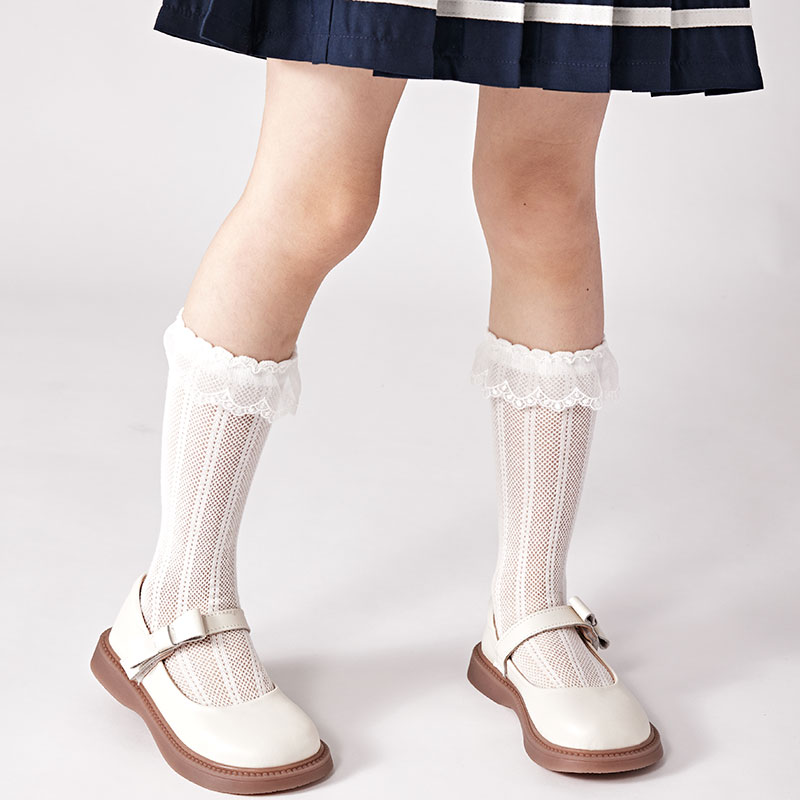 儿童中筒袜夏季薄款白色纯棉半筒小腿袜子外穿洋气公主女童长筒袜