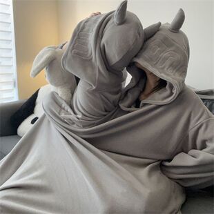 情侣连体睡衣双人搂抱服双头亲密合体衣两人穿抖音同款灰色情侣款