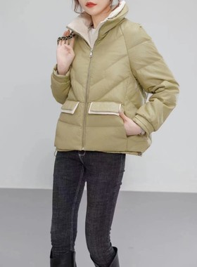 清仓免洗pu皮羽绒服女冬季2024年新款宽松加厚防风立领白鸭绒短款