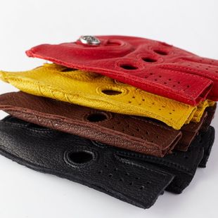 礼物定制复古哈雷骑行摩托车真皮鹿皮手套男女士半指机车驾驶健身