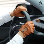 秋冬季 鹿皮手套男女士半露指办公写字开车驾驶骑行真皮手套机车风