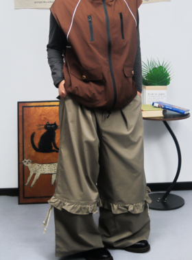 A DIMPLE秋冬新款山系户外中性宽松工装裤木耳花边休闲百搭阔腿裤