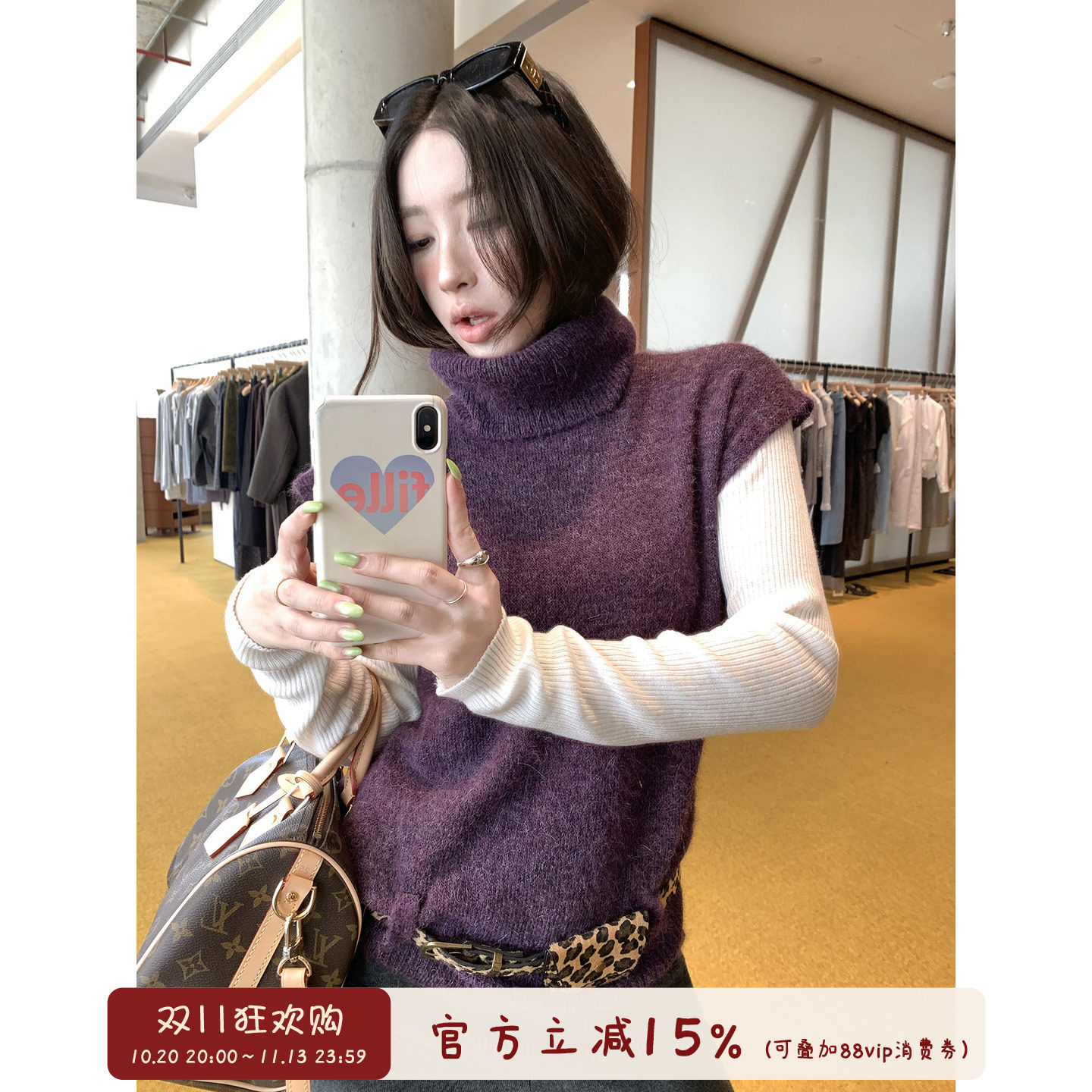 oooodd  慵懒风高领短袖针织衫女秋季叠穿感软糯毛衣显瘦百搭上衣