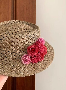 繁花系列春夏新品 平顶小众时尚日常大理海边度假镂空甜美草帽女